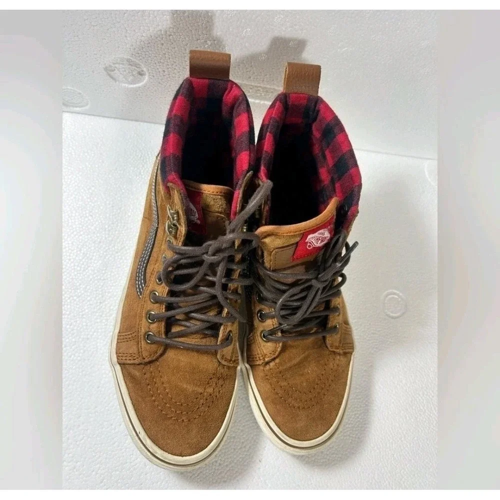 Vans Sk8-Hi MTE Brown Suede Plaid Lining Scotchgard Sneakers Men 6.5 Women 8